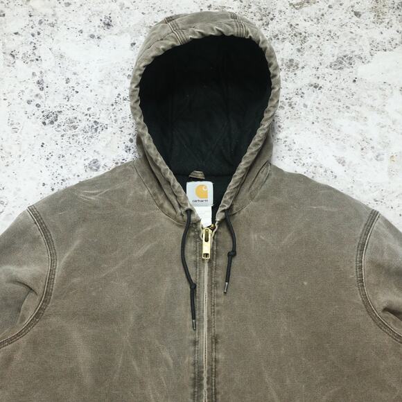 Vintage Carhartt J130 CHT Chestnut Faded Brown Hooded Jacket Size Medium - Picture 8 of 16